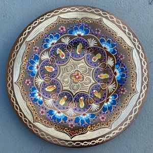 Hand painted and etched brass plate